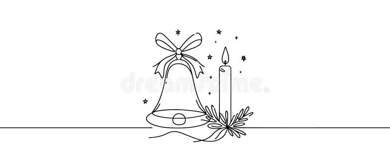 Weihnachtskerzenkerzenkerze mit Glocke in einer durchgehenden Linie gezeichnet. Vektorgrafik. lizenzfreie abbildung