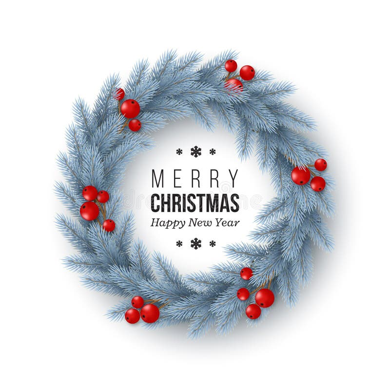 Weihnachtskranz mit realistischen Tannenbaumniederlassungen und -beeren Dekoratives Gestaltungselement für Feiertagsposter, Flieg stock abbildung Weihnachtskranz mit realistischen Tannenbaumniederlassungen und -beeren Dekoratives Gestaltungselement für Feiertagsposter, Flieg stock abbildung