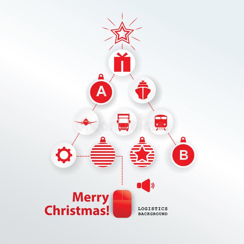Weihnachtslogistikkarte Schematischer Weihnachtsbaum Mit PCMaus Auf Weißem Hintergrund Flache