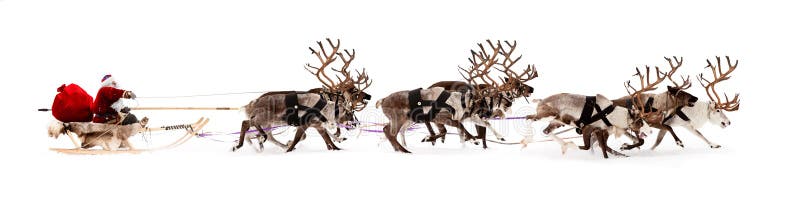 Weihnachtsmann in einem Pferdeschlitten stockbild Weihnachtsmann in einem Pferdeschlitten stockbild