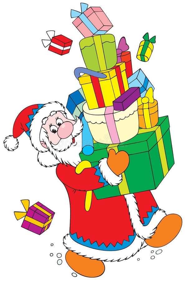 Weihnachtsmann Mit Weihnachtsgeschenken Vektor Abbildung - Illustration