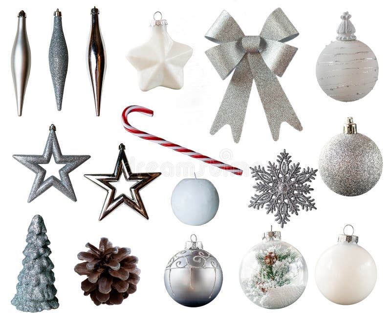 Weihnachtsschmuck und -dekorationen auf weißem Hintergrund isoliert stockfotografie Weihnachtsschmuck und -dekorationen auf weißem Hintergrund isoliert stockfotografie