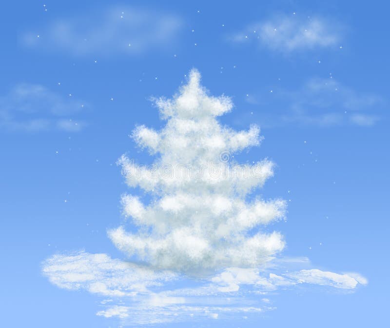 Weihnachtsschneewolken-Traumbaum auf Blau lizenzfreie abbildung Weihnachtsschneewolken-Traumbaum auf Blau lizenzfreie abbildung