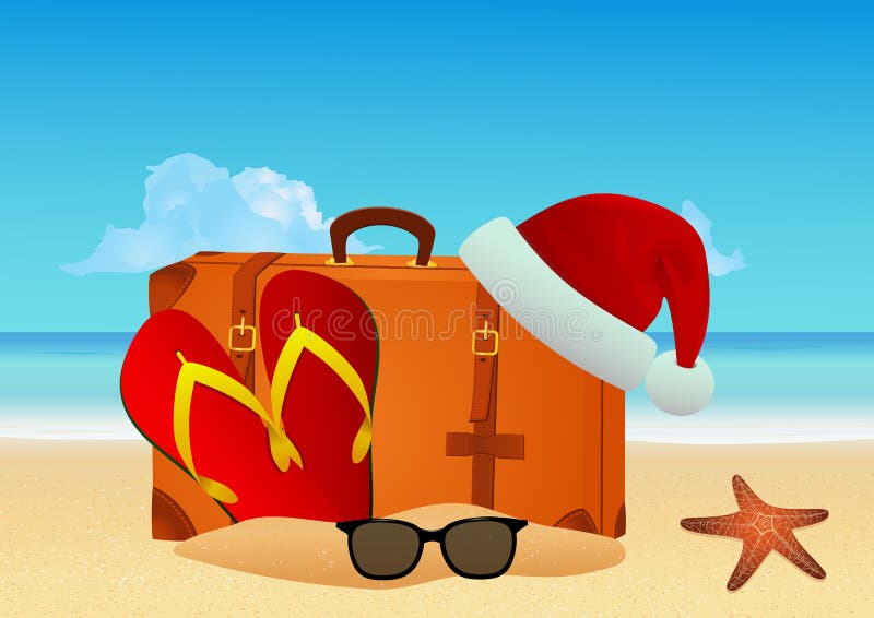 Weihnachtsstrand Winterurlaubskonzept Vector Art stock abbildung