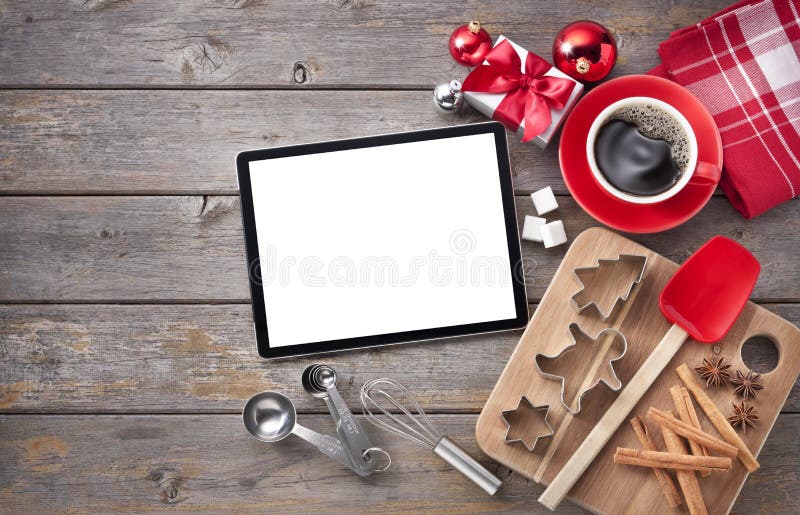 Weihnachtstablet-Backen-Hintergrund stockbilder Weihnachtstablet-Backen-Hintergrund stockbilder