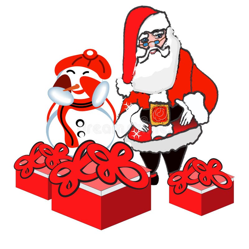 Weihnachtstagesfeiertags-Grußkarte Santa Claus- und Schneemanngeschenkboxen Weihnachts- und des neuen Jahresfestliches Design vektor abbildung Weihnachtstagesfeiertags-Grußkarte Santa Claus- und Schneemanngeschenkboxen Weihnachts- und des neuen Jahresfestliches Design vektor abbildung