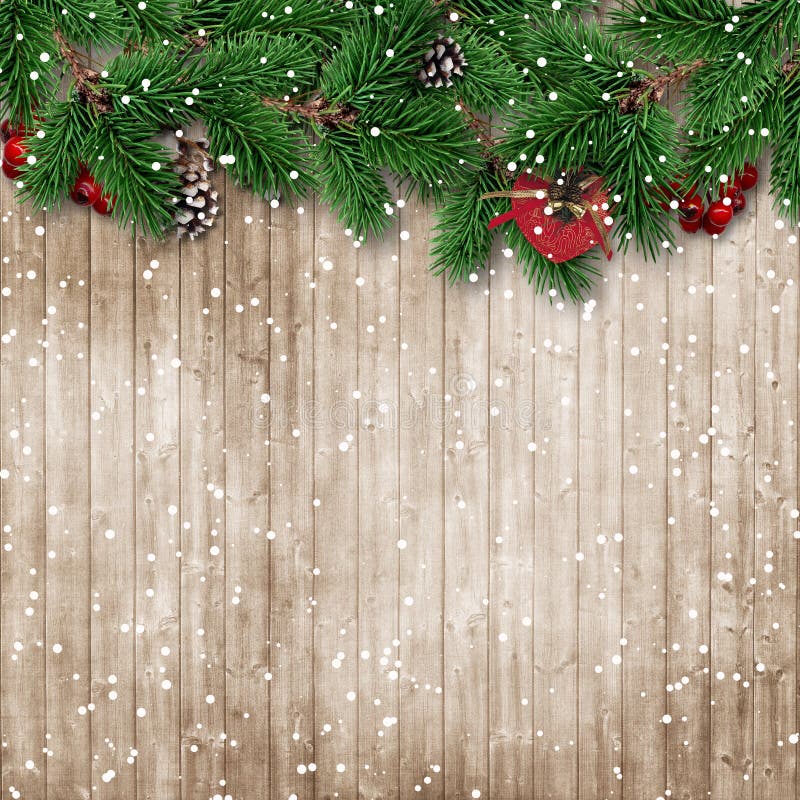 Weihnachtstannenbaum auf schneebedecktem hölzernem Hintergrund vektor abbildung Weihnachtstannenbaum auf schneebedecktem hölzernem Hintergrund vektor abbildung