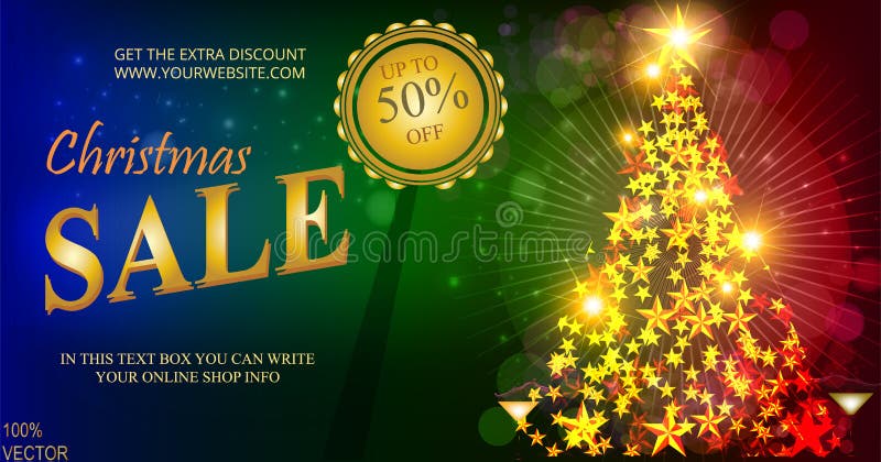 Weihnachtsverkaufsfahne, funkelndes Lichter bokeh mit Weihnachtstanne und goldene Sterne Weihnachtsplakate, Karten, Titelwebsite stock abbildung Weihnachtsverkaufsfahne, funkelndes Lichter bokeh mit Weihnachtstanne und goldene Sterne Weihnachtsplakate, Karten, Titelwebsite stock abbildung