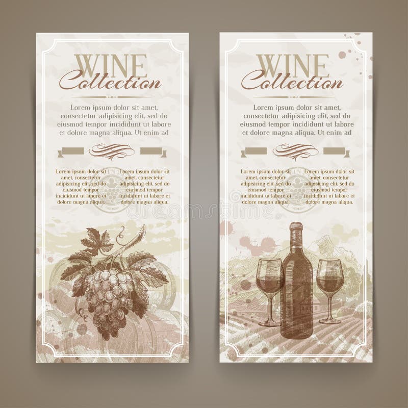 Wein und Weinproduktion - Schmutzweinlesefahnen vektor abbildung Wein und Weinproduktion - Schmutzweinlesefahnen vektor abbildung