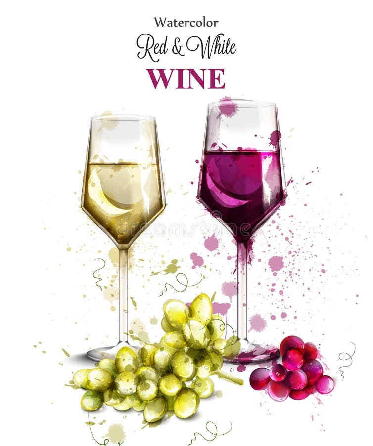 Weinglas-Aquarell Vektor Weinlese gemalte Artillustrationen lizenzfreie abbildung