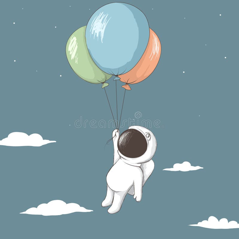 Little astronaut keeps to balloons. Childish vector illustration. Little astronaut keeps to balloons. Childish vector illustration