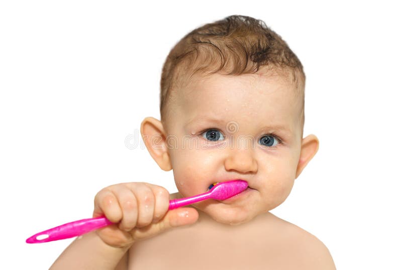 Weinig baby die zijn tanden borstelen royalty-vrije stock afbeelding Weinig baby die zijn tanden borstelen royalty-vrije stock afbeelding