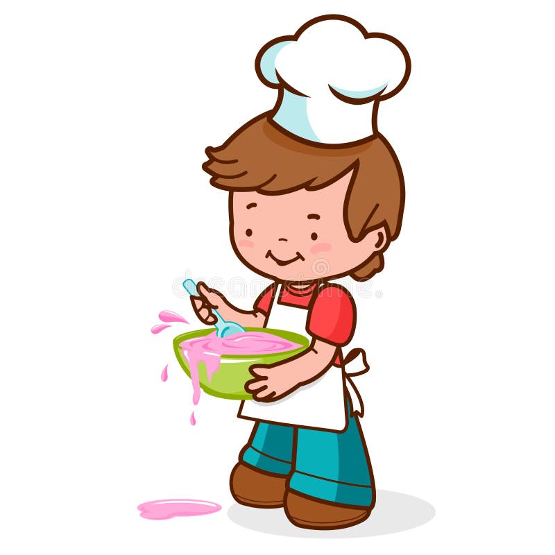 Weinig jongenschef-kok het slordige koken royalty-vrije illustratie Weinig jongenschef-kok het slordige koken royalty-vrije illustratie