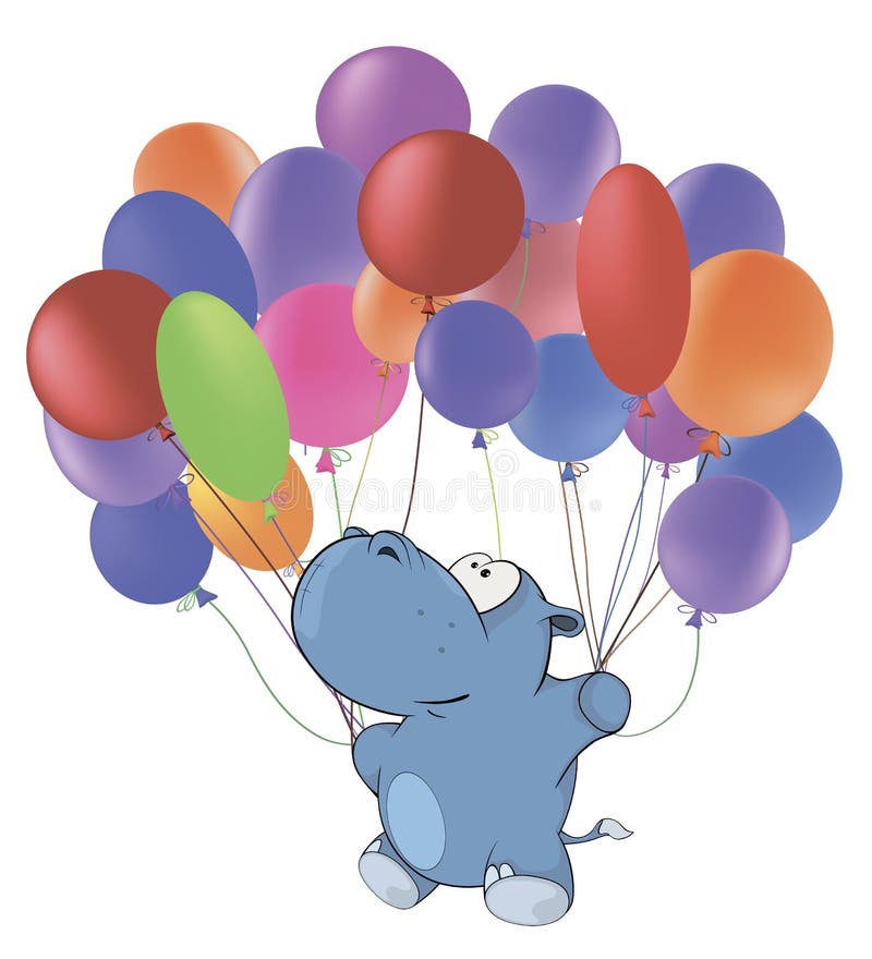Weinig nijlpaard en multicolored ballons beeldverhaal vector illustratie Weinig nijlpaard en multicolored ballons beeldverhaal vector illustratie