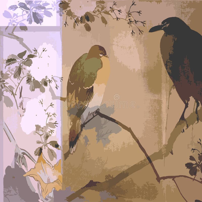 Weinlese-Blumenvogel-böhmisches Einklebebuch-Hintergrund-Papier stock abbildung Weinlese-Blumenvogel-böhmisches Einklebebuch-Hintergrund-Papier stock abbildung