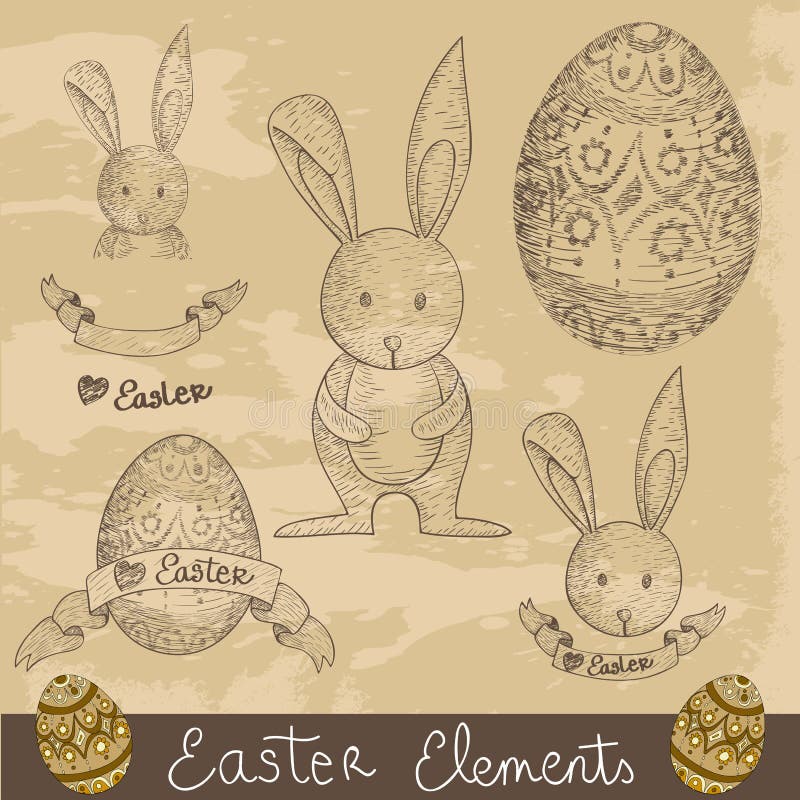 Weinlese-glückliches Ostern-Elementset vektor abbildung Weinlese-glückliches Ostern-Elementset vektor abbildung