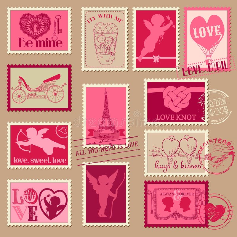 Weinlese-Liebes-Valentinsgruß-Stempel stock abbildung