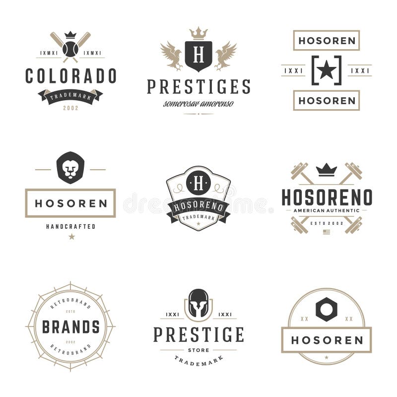 Weinlese-Logo-Design-Schablonen eingestellt Vektorgestaltungselemente, Logo Elements lizenzfreie abbildung Weinlese-Logo-Design-Schablonen eingestellt Vektorgestaltungselemente, Logo Elements lizenzfreie abbildung