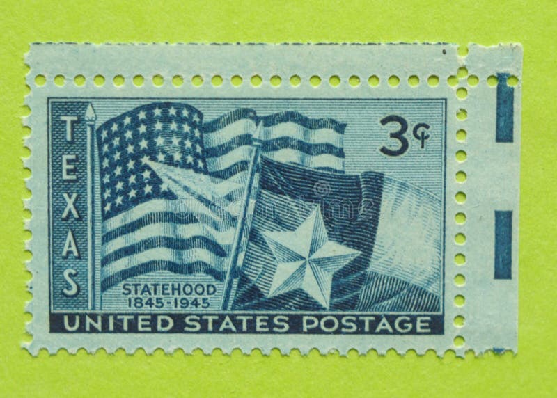 A vintage United States unused postage stamp of Texas Statehood, 1845-1945. A vintage United States unused postage stamp of Texas Statehood, 1845-1945.