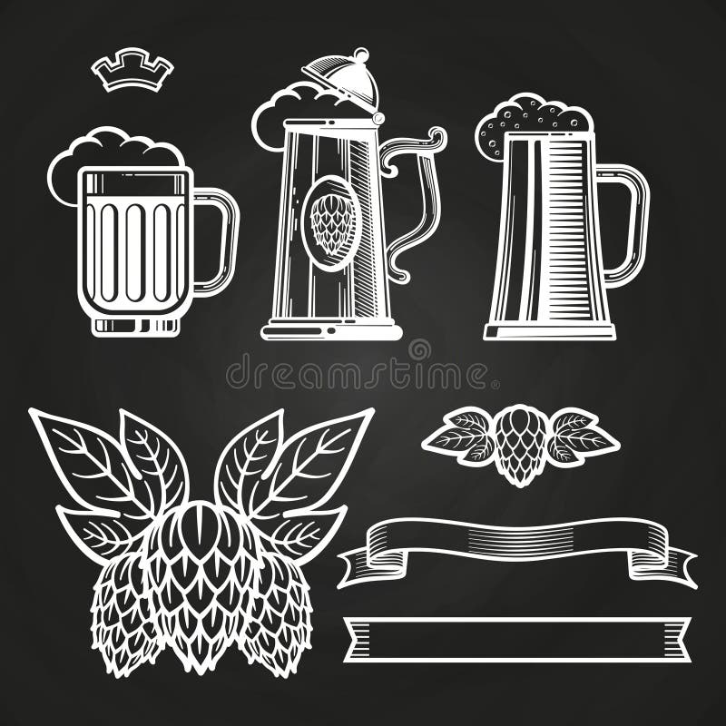 Weinleseelemente für Aufkleber - Glas des Bierbandes hüpft auf Tafel vektor abbildung Weinleseelemente für Aufkleber - Glas des Bierbandes hüpft auf Tafel vektor abbildung