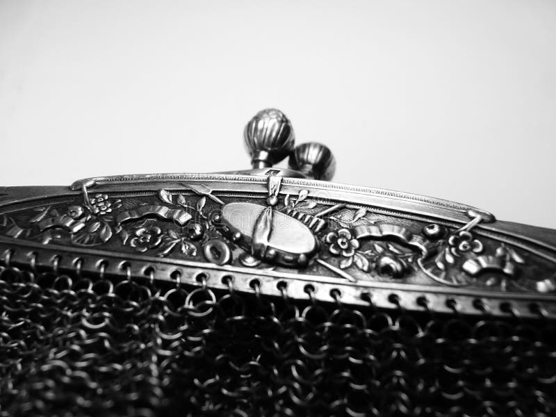 Weinlesefranzösischer Sterlingsilbergeldbeutel graviert stockfotos Weinlesefranzösischer Sterlingsilbergeldbeutel graviert stockfotos