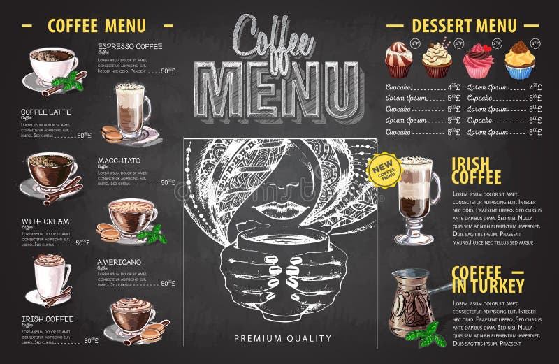 Vintage chalk drawing coffee menu design. Fast food. Vintage chalk drawing coffee menu design. Fast food