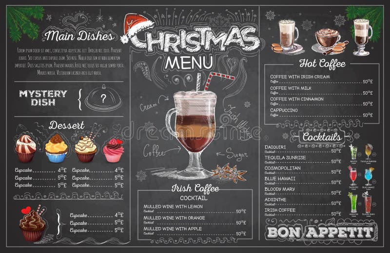 Vintage chalk drawing christmas menu design. Vintage chalk drawing christmas menu design.