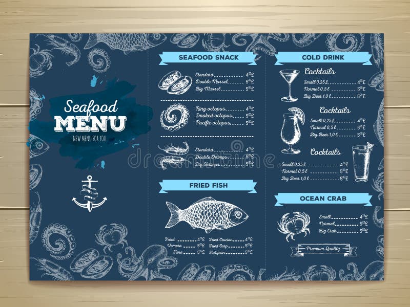 Vintage seafood menu design. Document template. Vintage seafood menu design. Document template