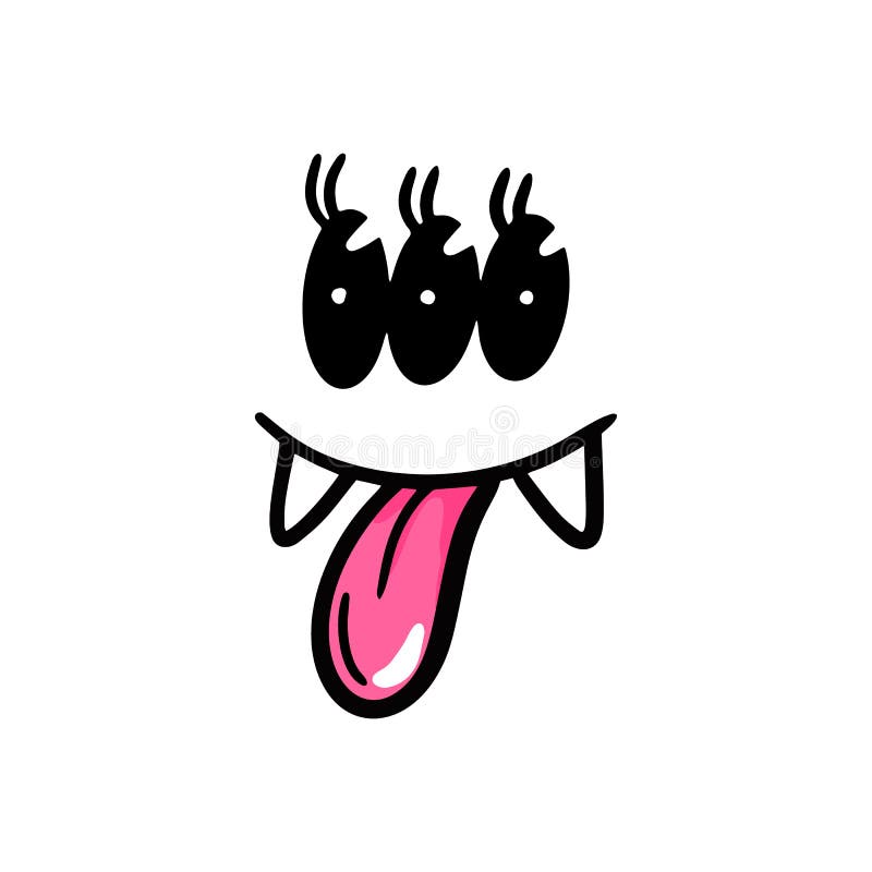 Weird Face Showing a Tongue in Comic Style. Vector Illustration Stock ...