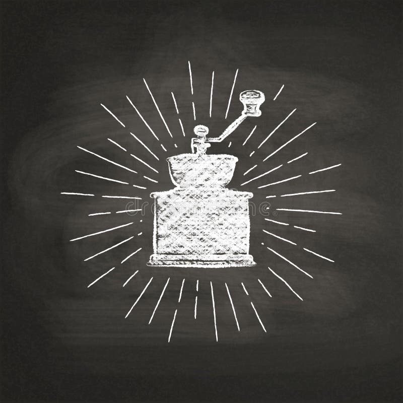 Weissen Sie strukturiertes Kaffeemühleschattenbild mit Weinlesesonnenstrahlen auf schwarzem Brett