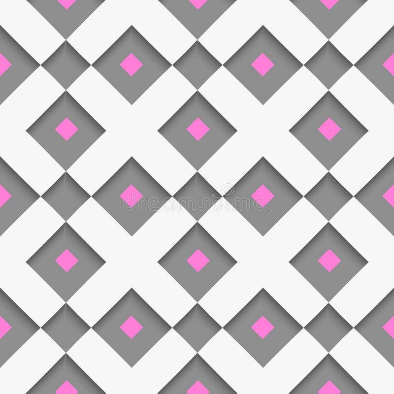 Weiße geometrische Verzierung mit weißem Netz und rosa Quadrate auf GR stock abbildung Weiße geometrische Verzierung mit weißem Netz und rosa Quadrate auf GR stock abbildung
