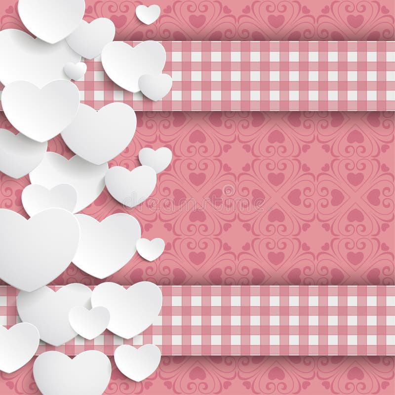Weiße Herz-Seiten-Rosa-Verzierungen überprüften Fahnen vektor abbildung Weiße Herz-Seiten-Rosa-Verzierungen überprüften Fahnen vektor abbildung