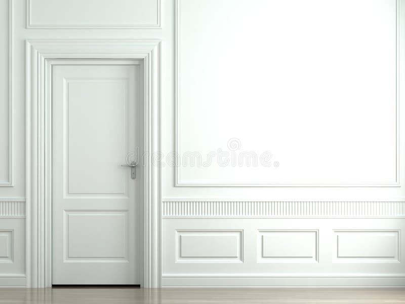 Weiße klassische Wand mit Tür
