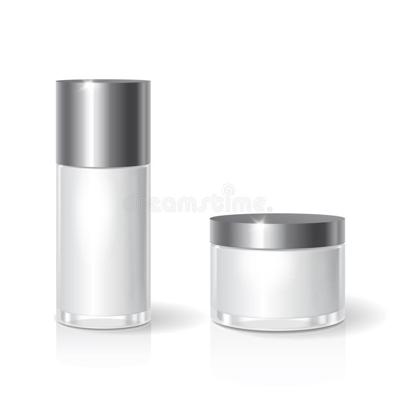 Weiße leere Glaskosmetik rütteln mit schwarzem Deckel für Creme, Butter, Hautpflege Realistische Flaschendesign-Verpackungsschabl stock abbildung Weiße leere Glaskosmetik rütteln mit schwarzem Deckel für Creme, Butter, Hautpflege Realistische Flaschendesign-Verpackungsschabl stock abbildung