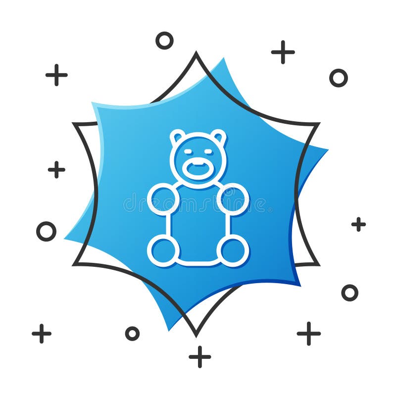 Weiße Linie Geleebärn-Süßigkeitsikone isoliert auf weißem Hintergrund. Blue Hexagonknopf. Vektor stock abbildung
