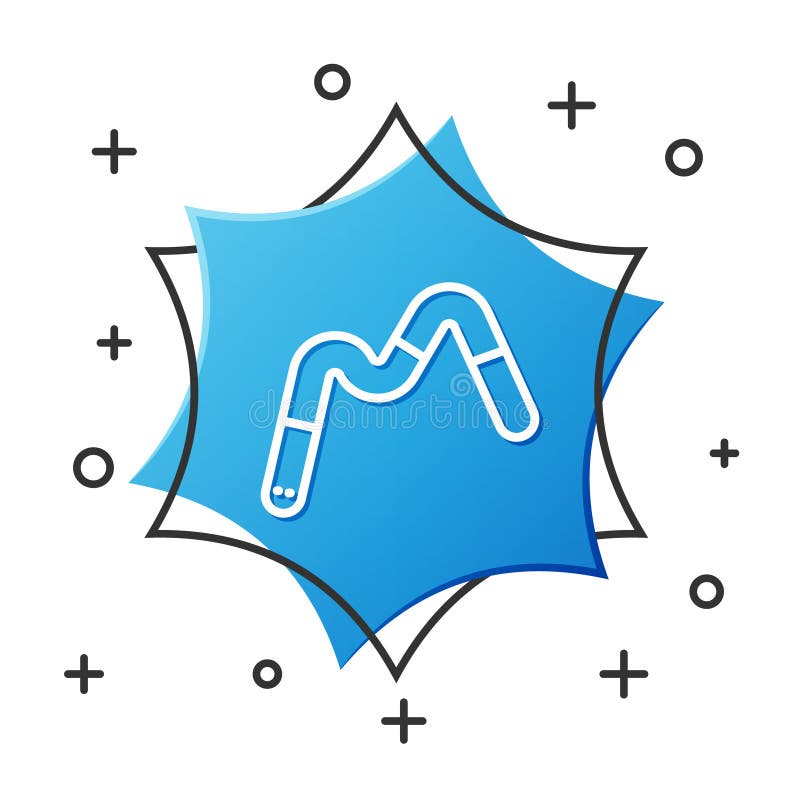 Weiße Linie Geleewurm-Süßigkeitsikone isoliert auf weißem Hintergrund. Blue Hexagonknopf. Vektor vektor abbildung