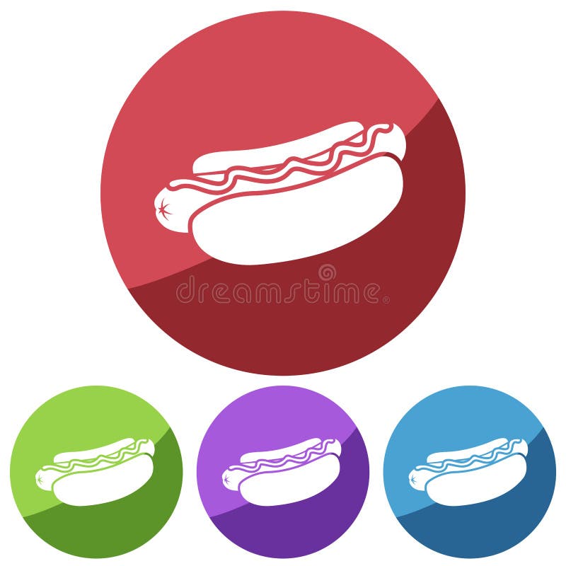 Weiße Schattenbildikone des einfachen, flachen, Kreishotdogs Vier Farbveränderungen lizenzfreie abbildung Weiße Schattenbildikone des einfachen, flachen, Kreishotdogs Vier Farbveränderungen lizenzfreie abbildung