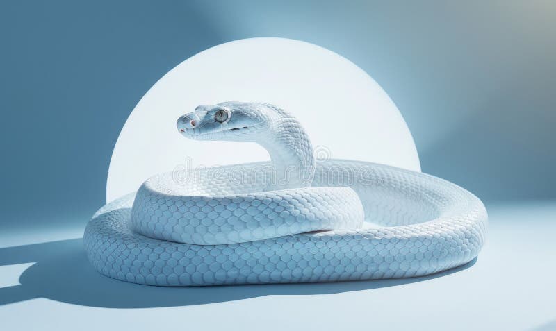 Weiße Schlange mit leuchtender Kugel im Hintergrund stockfoto