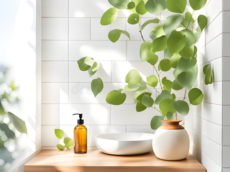 Weiße Toiletteneinrichtung mit grüner Pflanze 3D Rendering vektor abbildung