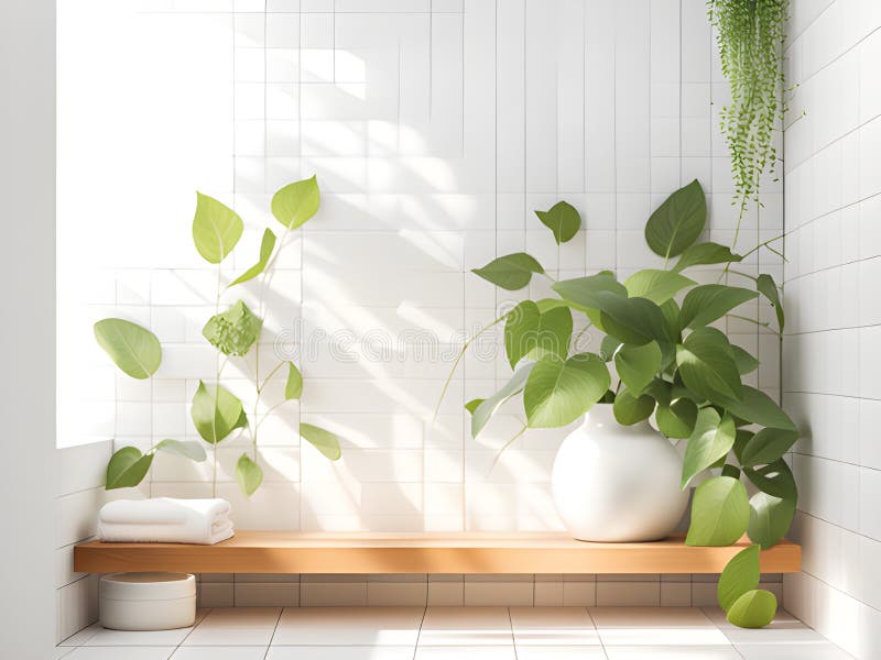 Weiße Toiletteneinrichtung mit grüner Pflanze 3D Rendering stock abbildung
