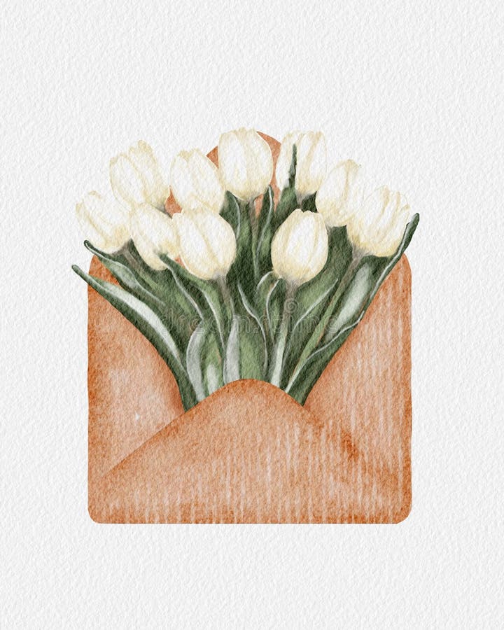 Weiße Tulpen in braunem Umschlag für eine wohlüberlegte Geschenkidee vektor abbildung