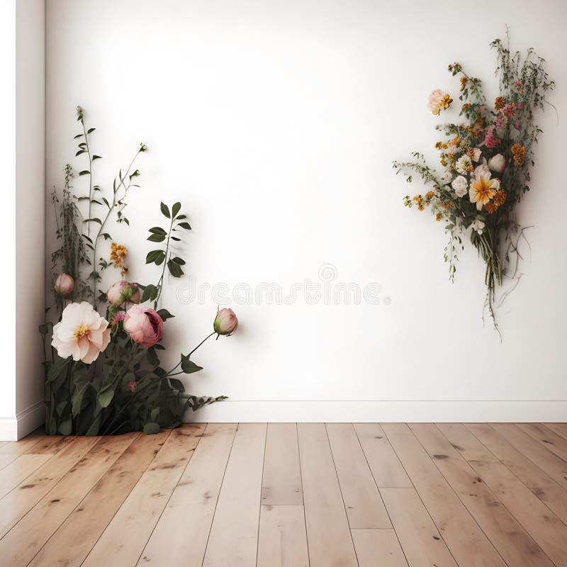 Weiße Wand und Parkettboden. ein Vorlagenlayout für Produktdesign oder Produktplatzierung, das mithilfe von generativer künstliche lizenzfreie abbildung