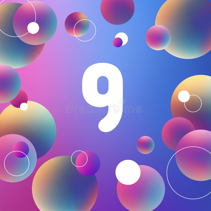 Weiße Zahlen auf mehrfarbigen Blasen Hintergrund 3D-Darstellung Alphabet neun stock abbildung