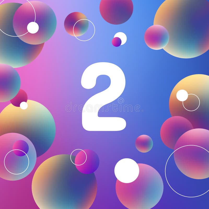 Weiße Zahlen auf mehrfarbigen Blasen Hintergrund 3d Darstellung Alphabet zwei stock abbildung