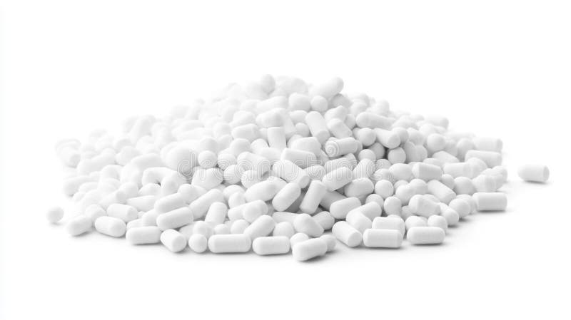 Weiße zylindrische Perlen kleine keramische Pellets Bulk Close Studio gedreht vektor abbildung