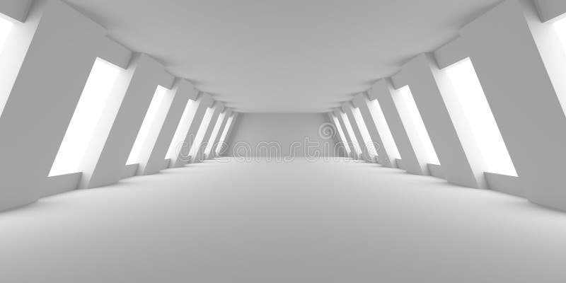 Weißer, futuristischer Korridor mit geometrischen Fenstern lizenzfreie abbildung