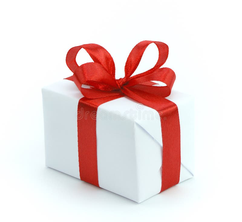 Weißer Geschenkkasten mit rotem Farbband