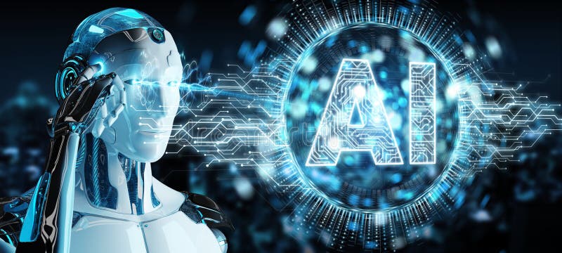 Weißer Humanoid unter Verwendung digitalen hologr Ikone der künstlichen Intelligenz lizenzfreie abbildung Weißer Humanoid unter Verwendung digitalen hologr Ikone der künstlichen Intelligenz lizenzfreie abbildung