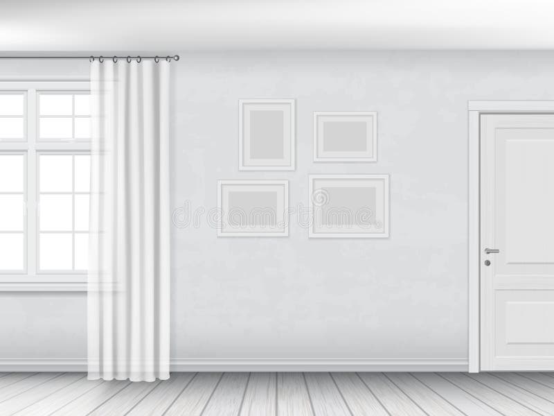 Weißer Innenraum mit Fenster und Tür vektor abbildung Weißer Innenraum mit Fenster und Tür vektor abbildung
