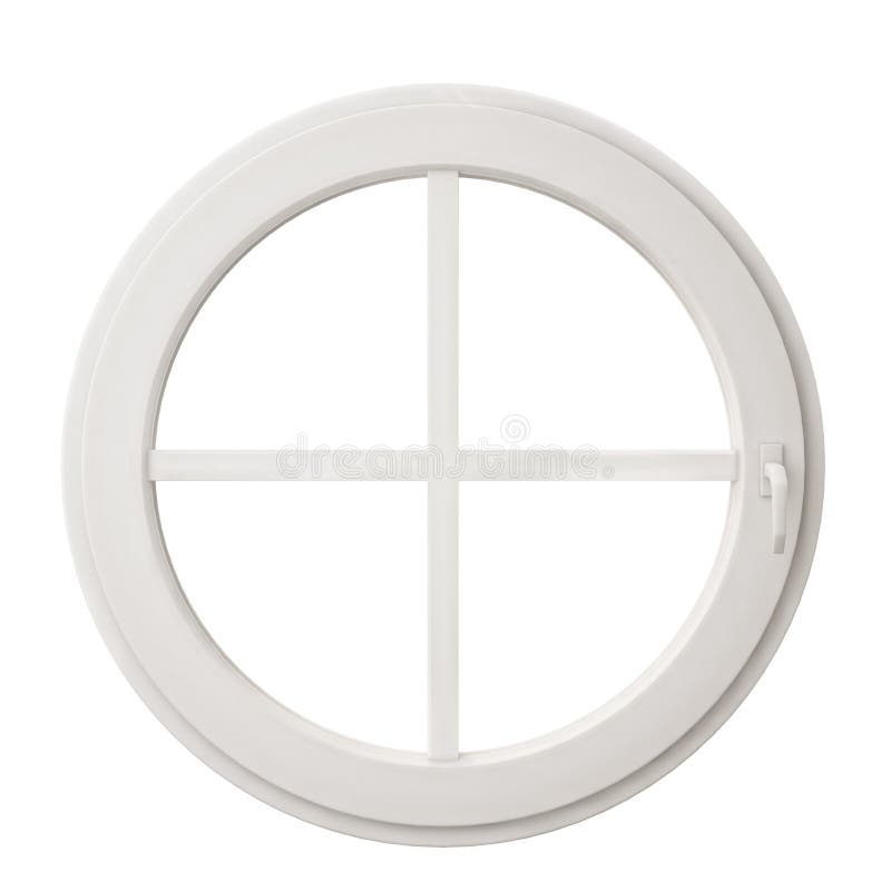 Weißer Kreisfensterrahmen lokalisiert auf weißem Hintergrund